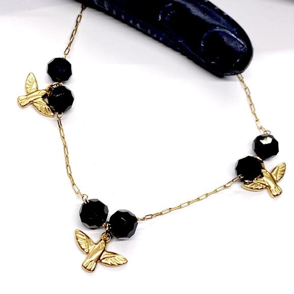 NEW Gold Flying Bird Bracelet With Black Crystals - Picture 5 of 5